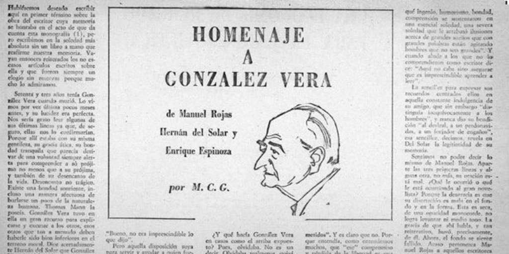 Homenaje a González Vera de Manuel Rojas, Hernán del Solar y Enrique Espinoza
