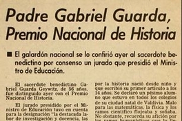 Padre Gabriel Guarda, Premio Nacional de Historia