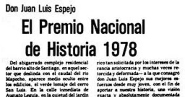 El premio nacional de historia 1978
