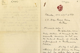 [Carta] 1889 Nov. 15, Palmilla [al] S. D. Diego Barros Arana [manuscrito]