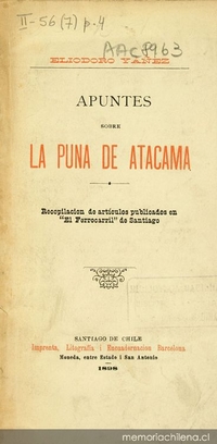 Apuntes sobre la Puna de Atacama: recopilación de artículos publicados en "El Ferrocarril" de Santiago