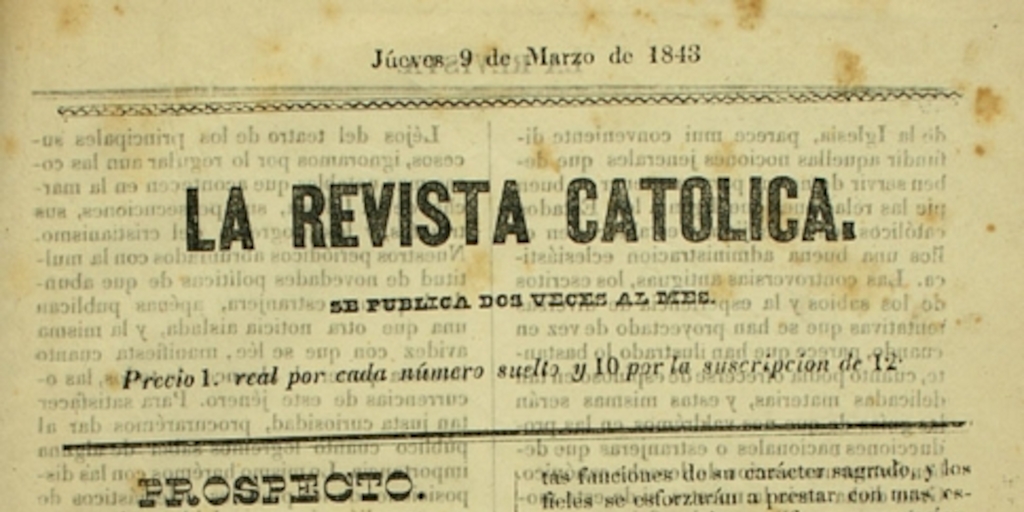 La Revista Católica: n° 1, 9 de marzo de 1843