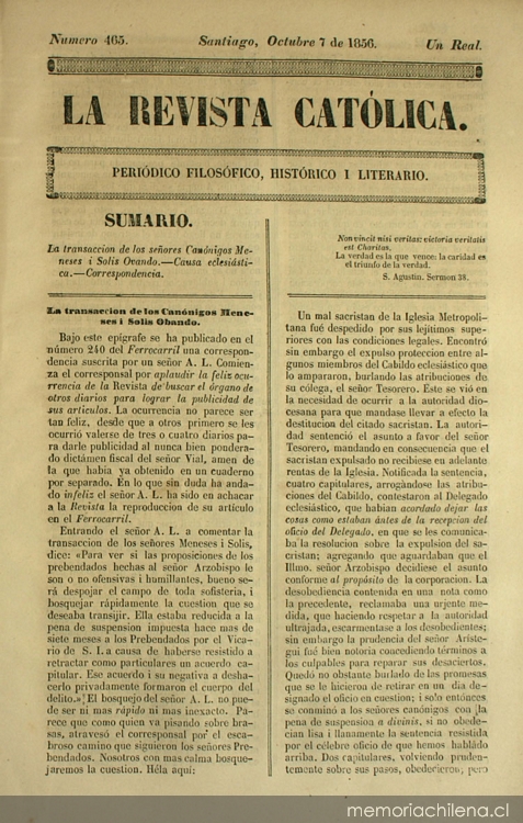 La transacción de los señores canónigos Meneses y Solis Ovando