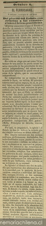 Del plácito del Estado con relación a las constituciones i letras pontificias