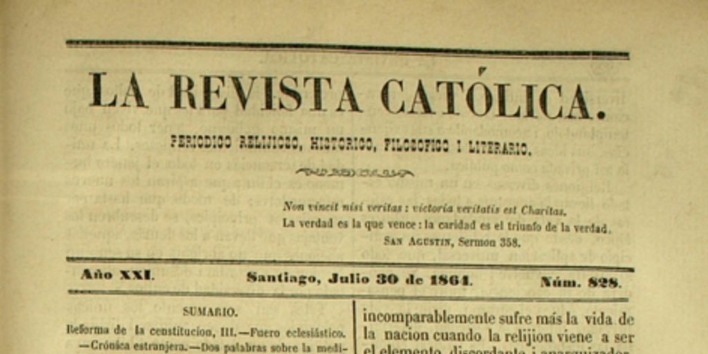 La Revista Católica : n° 1828, 30 de julio de 1864