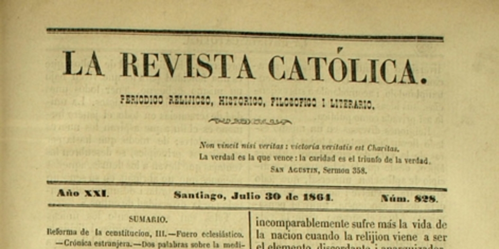La Revista Católica : n° 1828, 30 de julio de 1864