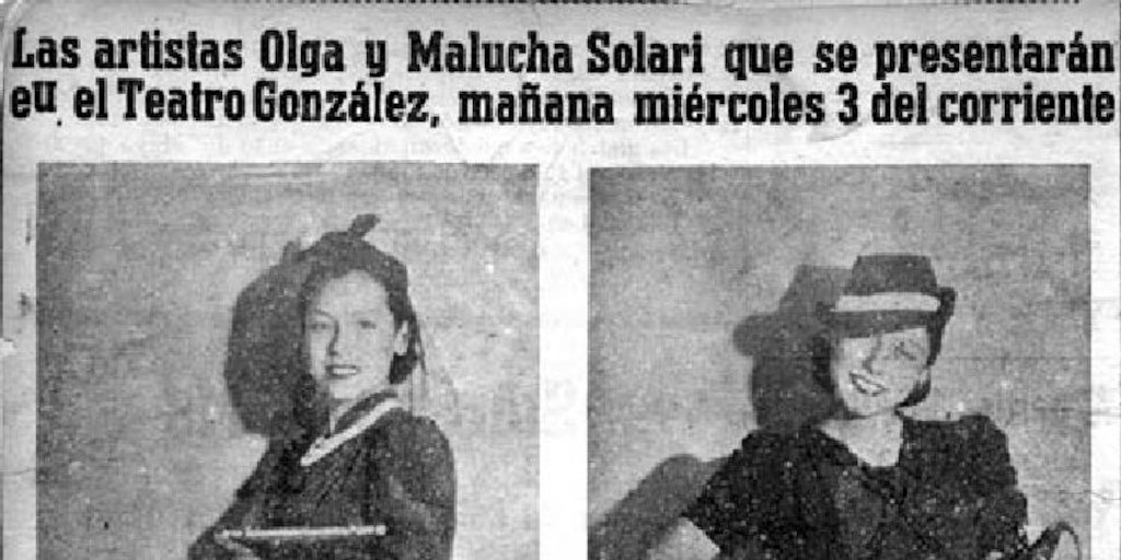 Las artistas Olga y Malucha Solari que se presentarán en el Teatro González, mañana miércoles 3 del corriente