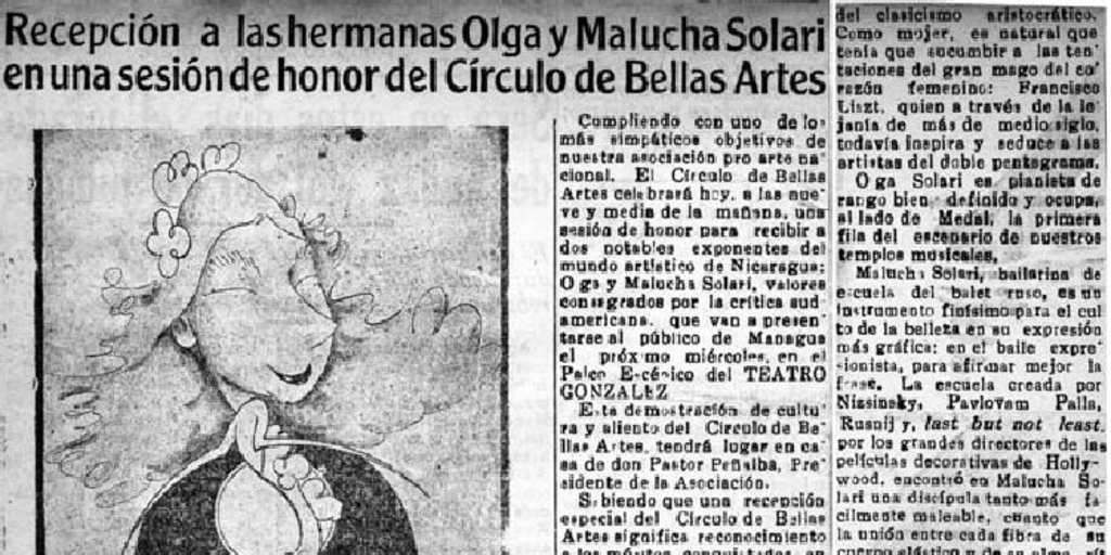 Recepción a las hermanas Olga y Malucha Solari en una sesión de honor del círculo de Bellas Artes