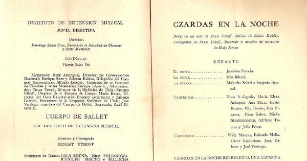 Programa del ballet "Czardas en la noche", 1952