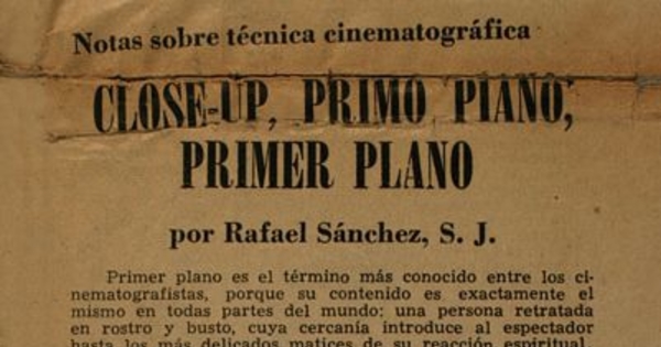 Notas sobre técnicas cinematográficas: Close-up, primo piano, primer plano