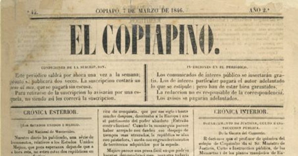 El Copiapino : n° 42-71, 7 de marzo de 1846 a 9 de julio de 1846
