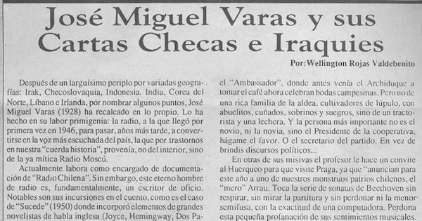 José Miguel Varas y sus cartas checas e iraquíes