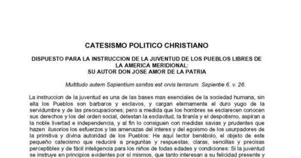 Transcripción del Catesismo político christiano dispuesto para la instrucción de la juventud de los pueblos libres de la América Meridional
