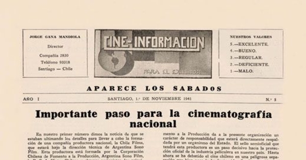 Cine información : año 1, n° 5, 1 de noviembre de 1941