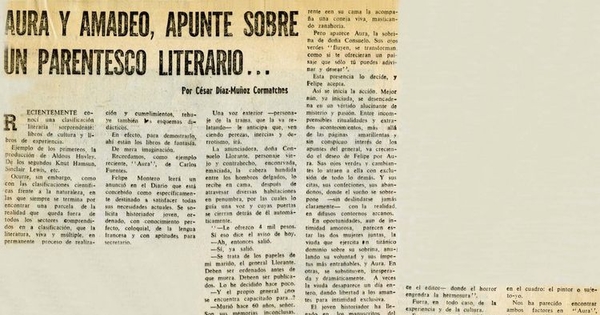 Aura y Amadeo, apunte sobre un parentesco literario...