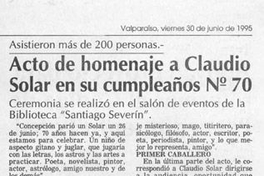 Acto de homenaje a Claudio Solar en su cumpleaños no. 70