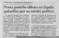 Poeta porteño obtuvo en España galardón por su mérito poético