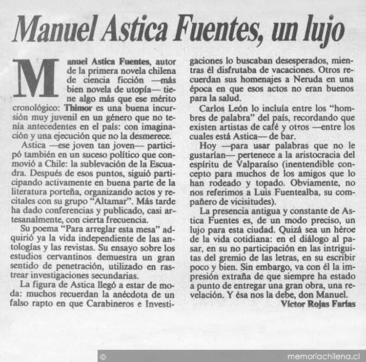 Manuel Astica Fuentes, un lujo