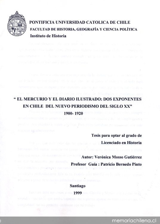 El Mercurio y el Diario Ilustrado : dos exponentes en Chile del nuevo periodismo del siglo XX : 1900-1920
