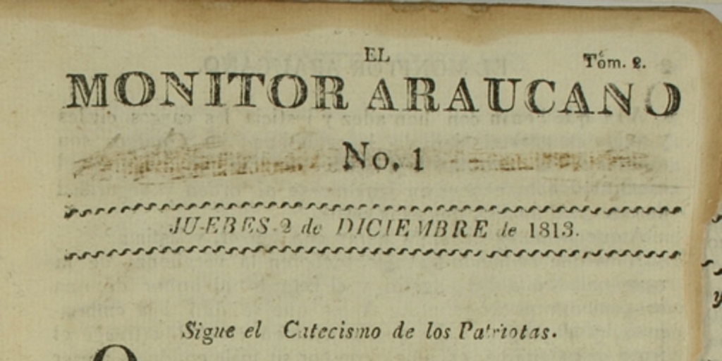 El Monitor Araucano: tomo 2, n° 1 del 2 de diciembre de 1813 al 30 de septiembre de 1814