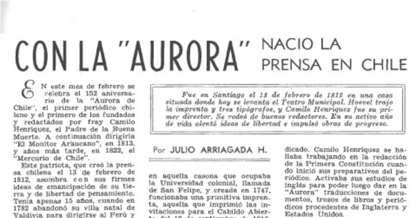 Con la "Aurora" nació la prensa en Chile