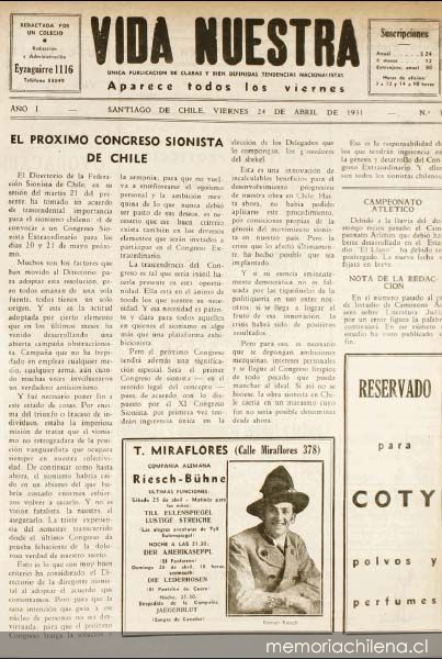 Vida Nuestra : año I, n° 3 del 24 de abril de 1931