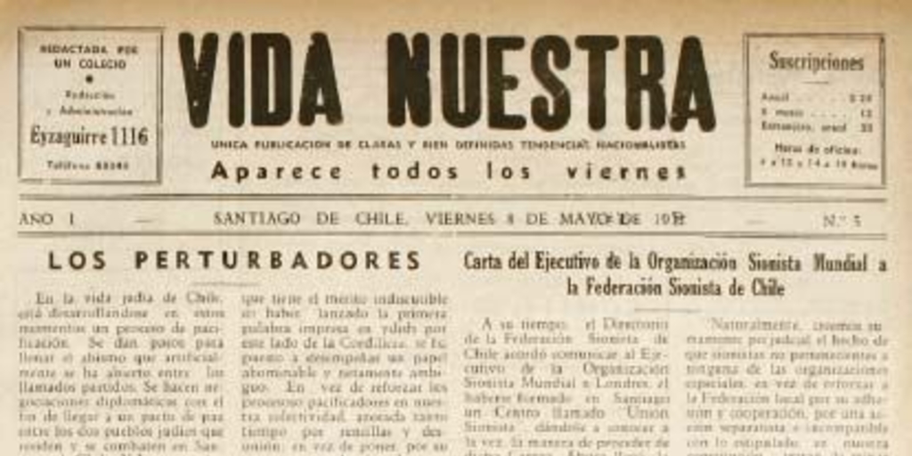 Vida Nuestra : año I, n° 5 del 8 de mayo de 1931
