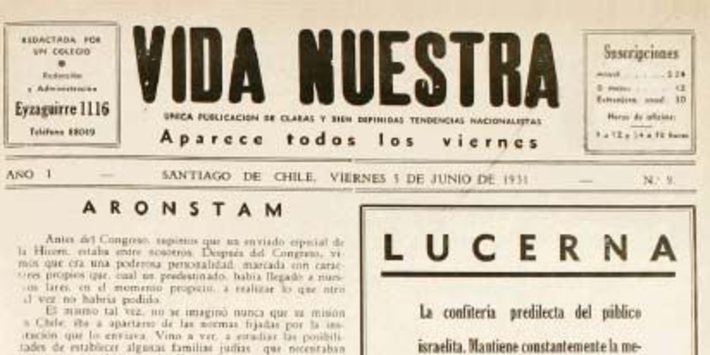 Vida Nuestra : año I, n° 9 del 5 de junio de 1931