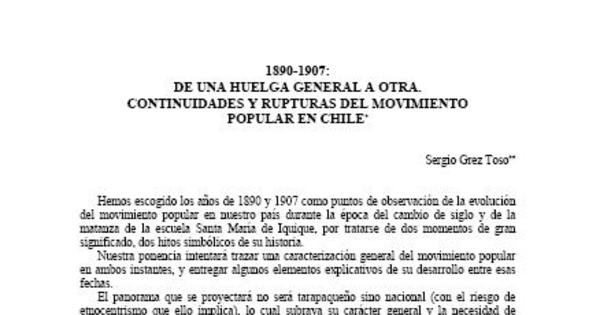 1890-1907 : de una huelga general a otra : continuidades y rupturas del movimiento popular en Chile