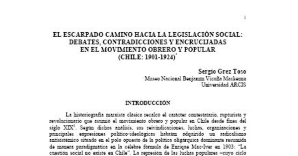 El escarpado camino hacia la legislación social: debates, contradicciones y encrucijadas en el movimiento obrero y popular (Chile: 1901-1924)