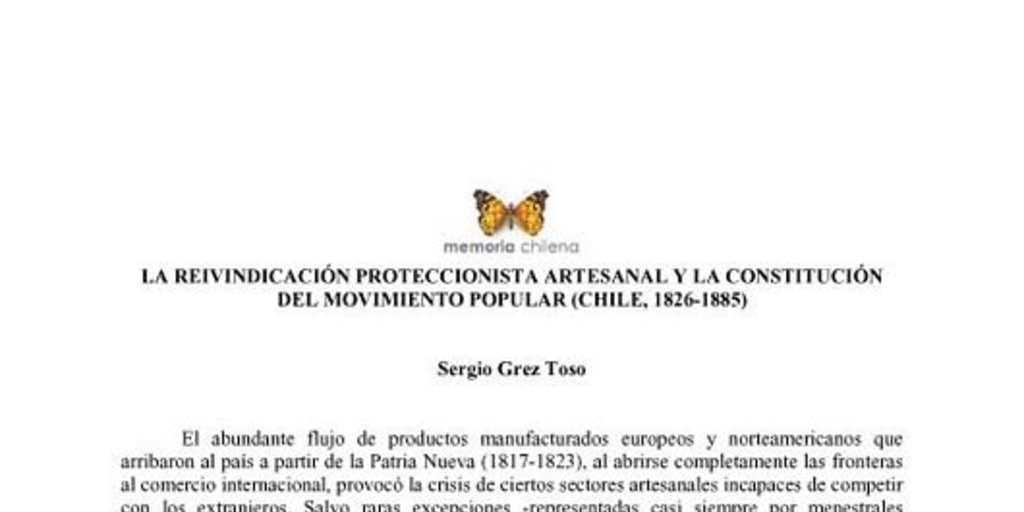 La reivindicación proteccionista artesanal y la constitución del movimiento popular (Chile, 1826-1885)