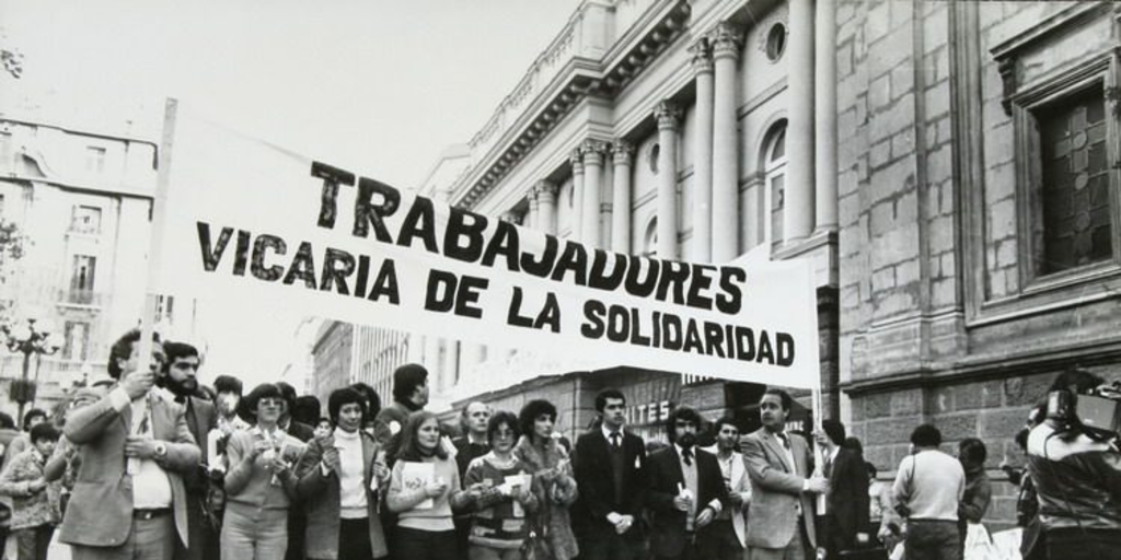 Manifestación de los trabajadores de la Vicaría de la Solidaridad, ca. 1986