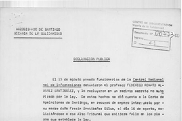Declaración Pública: sobre la detención de Federico Renato Alvarez Santibañez, Santiago, 22 de agosto de 1979