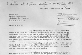 Carta al Ministro del Interior, Sergio Fernández F., Santiago 30 de julio de 1981