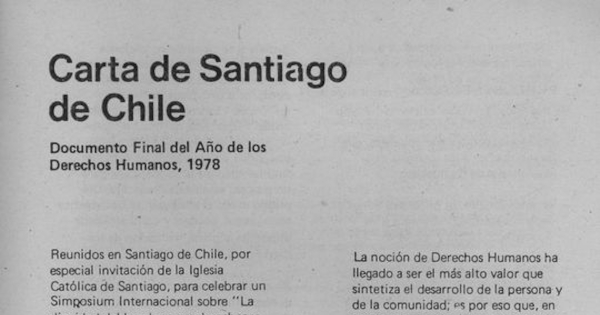 Carta de Santiago de Chile: Documento final del Año de los Derechos Humanos, 1978: Santiago 25 de noviembre de 1978