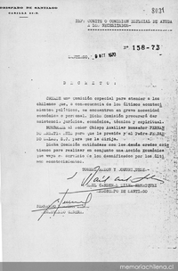 Decreto N° 158-73: Comité o Comisión Especial de Ayuda a los Necesitados, Santiago, 9 de octubre de 1973