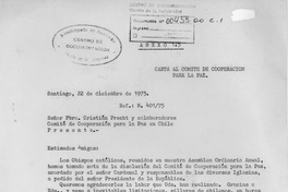 Carta al Comité de Cooperación para la Paz, Santiago, 22 de diciembre de 1975