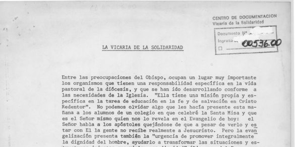 La Vicaria de la Solidaridad:  Santiago, 21 de marzo 1985