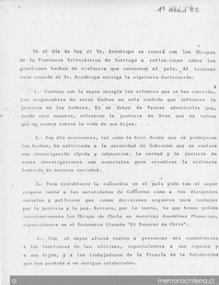 Reflexión sobre los gravísimos hechos de violencia que conmueven al país, 1 de abril de 1985