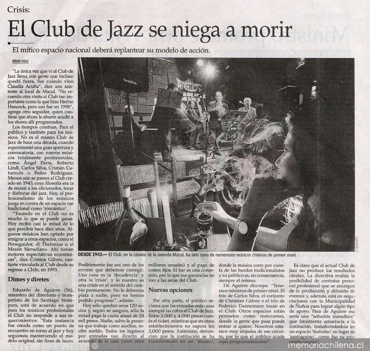 El Club de jazz se niega a morir : crisis