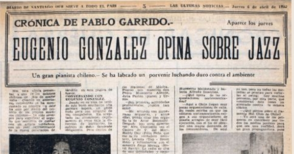 Eugenio González opina sobre Jazz. Crónicas de Pablo Garrido