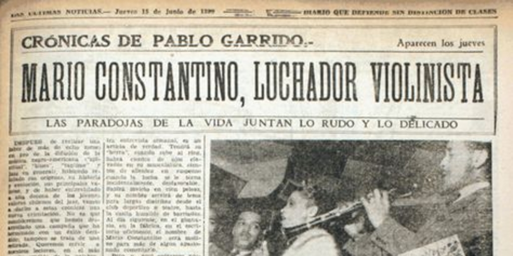 Mario Constantino, luchador violinista. Crónicas de Pablo Garrido