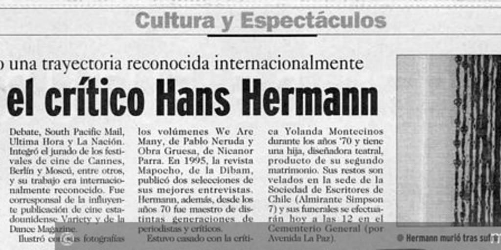 Falleció el crítico Hans Ehrmann