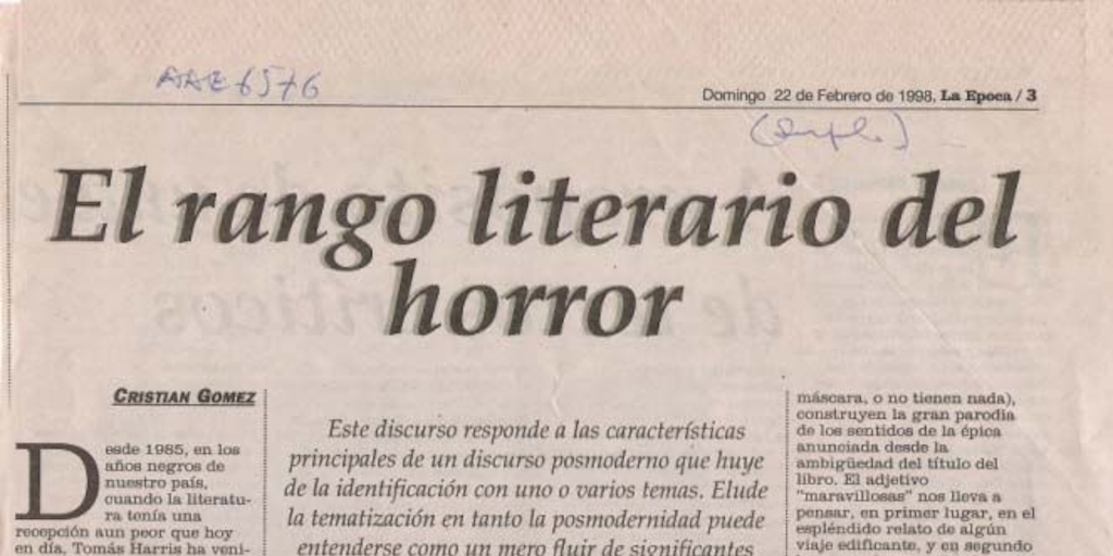 El rango literario del horror