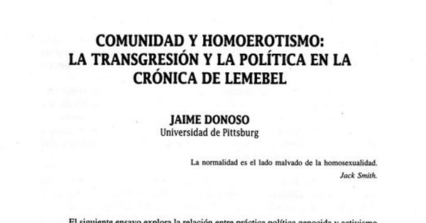 Comunidad y homoerotismo: la transgresión y la política en la crónica de Lemebel