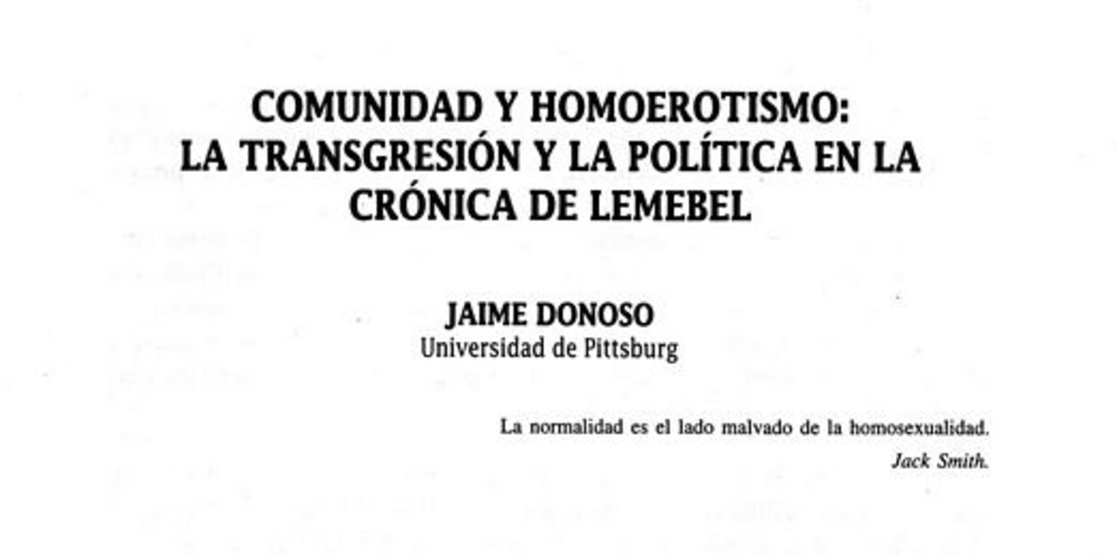 Comunidad y homoerotismo: la transgresión y la política en la crónica de Lemebel