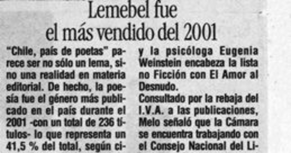 Lemebel fue el más vendido del 2001