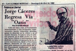 Jorge Cáceres regresa vía "Oasis"