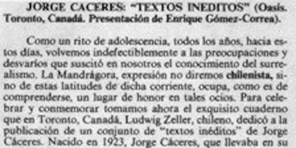 Jorge Cáceres, "Textos inéditos"