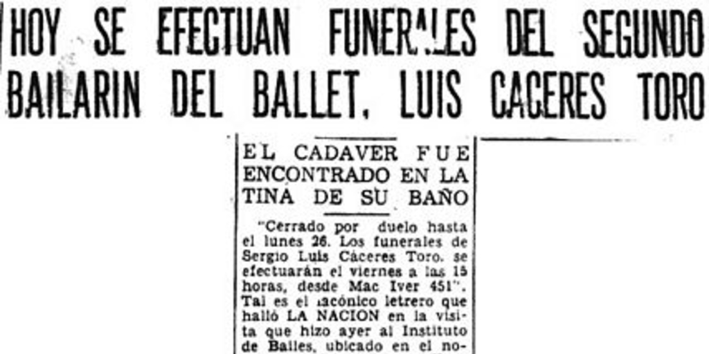 Hoy se efectúan funerales del segundo bailarín del ballet, Luis Cáceres Toro